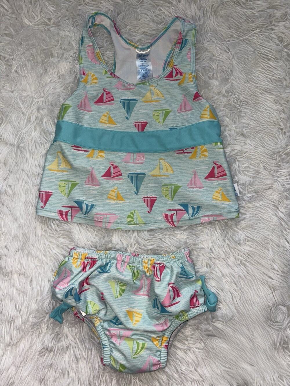 Iplay Toddler 3T Two Pc. Padded Bottom Tankini. Cute, Grt. Shape & Quality